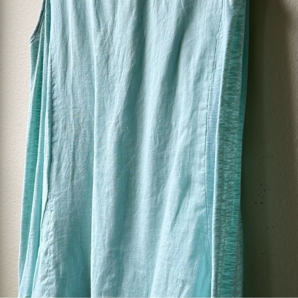 Cut Loose Linen Combo Asym Tunic Dress in Mente Green Blue Sz L - Picture 6 of 15